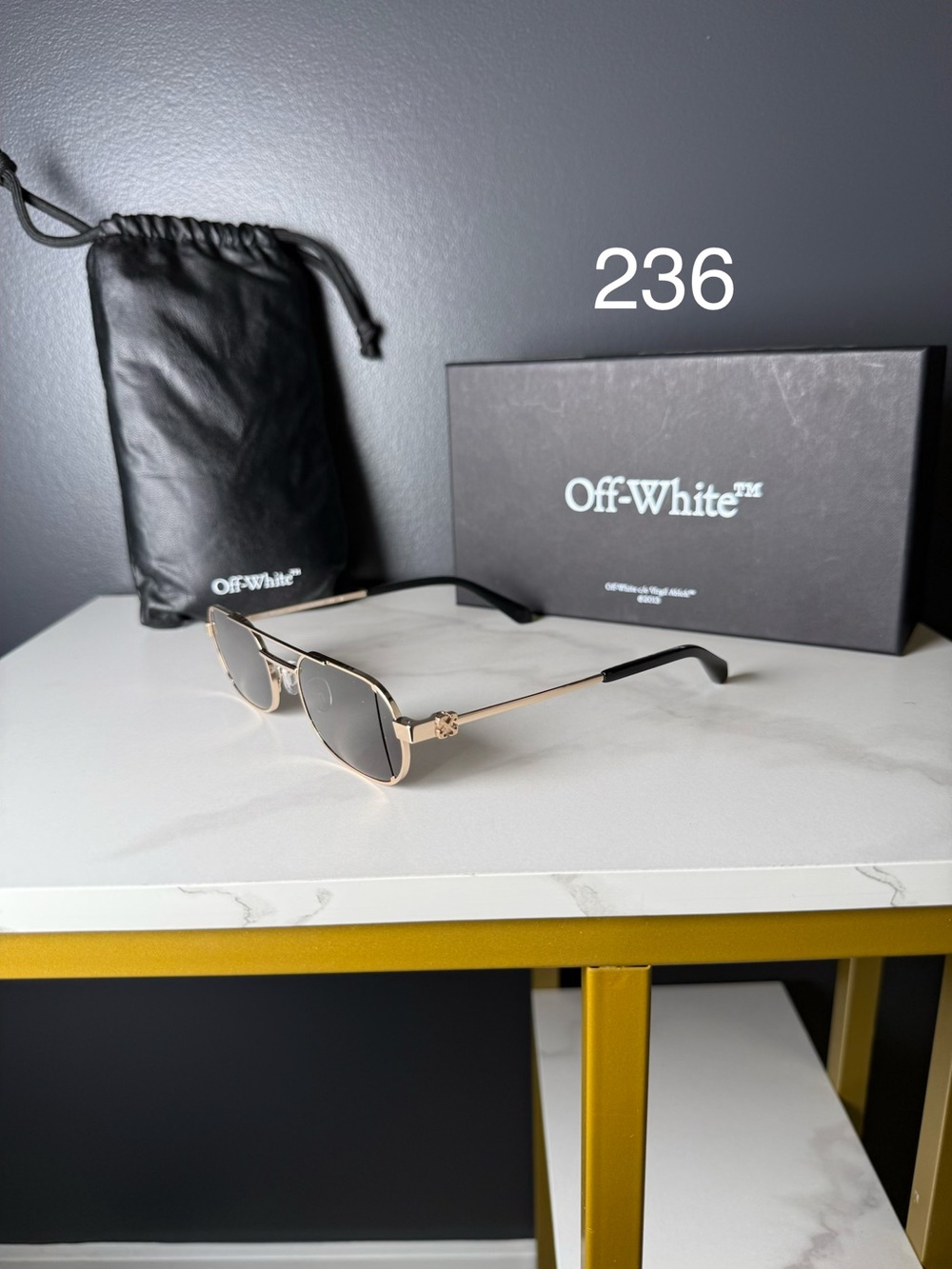 Off-White Gold Frame Black Lens Men's Sunglasses